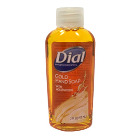 Dial® Gold Hand Soap with Moisturizers - 2 oz, C02-0114004-8200 - 2 fl oz liquid soap in travel size plastic bottle.