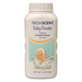 Freshscent Baby Powder - with cornstarch C02-0414901-8200 - 2 oz travel size baby powder in plastic bottle. Talc free, with cornstarch.