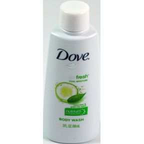 Dove Body Wash Go Fresh Cool Moisture 3 oz C02-0715602-8300 - 3.0 fl oz travel size body wash in plastic bottle.