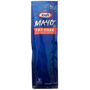 Kraft Fat Free Mayonnaise F01-0400302-1100 - 7/16 oz fat free mayonnaise packet, individual size. Zero grams of fat.