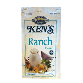 Ken's® Ranch Dressing F02-0002204-1100-1.5 oz ranch flavor salad dressing in individually sealed single serving pouch. A convenient travel size for on the go.