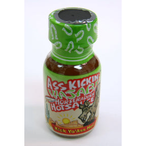 Ass Kickin' Wasabi Horseradish Hot Sauce F03-0340104-3100 - 0.75 oz horseradish hot sauce in plastic bottle. A convenient travel size for on the go.