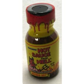 Ass Kickin' Hot Sauce from Hell F03-0340111-3100 - 0.75 oz hot sauce in plastic bottle. A convenient travel size for on the go.