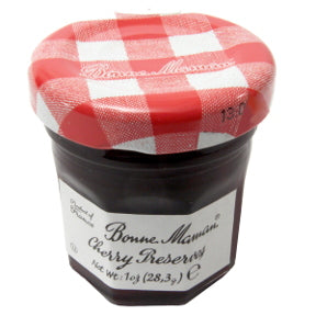 Bonne Maman Cherry Preserves - jar F04-1044427-3100 - 1 oz cherry preserve in glass jar. From France. A convenient travel size for on the go.