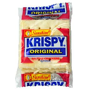 Sunshine Krispy Saltine Crackers Original - 2 count F09-0124701-8100 - 2 saltine crackers in cellophane wrapped package.