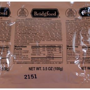 Bridgford Italian Style Pocket Sandwich F10-0539108-8200 - 3.5 oz Shelf Stable Sandwich.