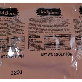 Bridgford Cinnamon Bun F10-0539124-8200 - 3.5 oz Shelf Stable Cinnamon Bun.