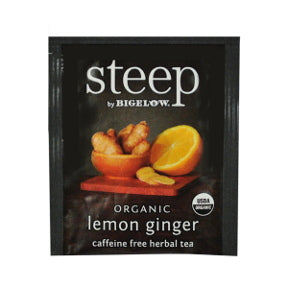 Steep by Bigelow® Organic Lemon Ginger Herbal F20-1623854-0000-a single tea bag in sealed packet.