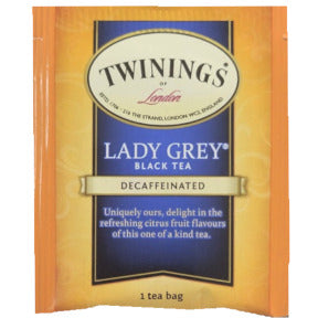 Twinings of London Lady Grey Decaffeinated Tea F20-1626903-0010 - Single tea bag in unsealed packet.