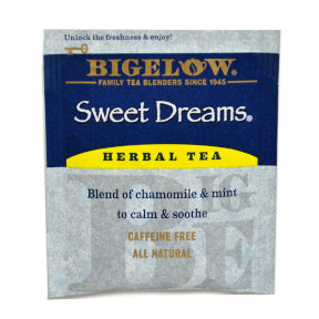 Bigelow Sweet Dreams Herb Tea F20-1823808-0000 - Single tea bag in sealed packet. Natural. A relaxing blend of chamomile and hibiscus flowers.