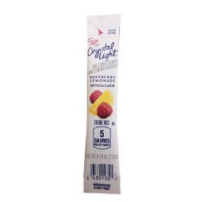 Crystal Light Raspberry Lemonade F20-2209018-0100 - 0.1 oz travel size raspberry lemonade beverage mix in sealed packet. Sugar Free. 5 calories per serving. Just add 20 oz water. Makes 2 1/2 servings.