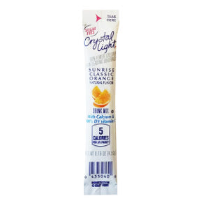Crystal Light Sunrise Drink Mix - Classic Orange F20-2209920-0100 - 0.16 oz orange flavor beverage mix in travel size sealed packet. Sugar Free. 5 calories per serving. Just add 20 oz water. Makes 2 1/2 servings.