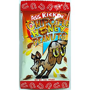 Ass Kickin® Chipotle Honey Peanuts F30-3140105-8200-1 oz. travel size bag.