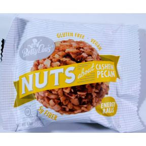 Betty Lou’s Nut Butter Balls - Cashew Pecan F30-4132701-8100 - 1.4 oz package. Vegan. No transfat. No wheat, corn, or soy.