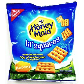 Nabisco® Honey Maid Lil' Squares Honey Grahams F32-3909612-8300-1.06 oz. package of honey grahams.