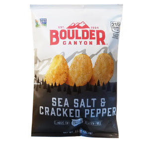 Boulder Canyon Potato Chips - Sea Salt and Cracked Pepper F40-4366405-8400-1.5 oz. bag of kettle cooked potato chips. Sea Salt and Cracked Pepper flavor.