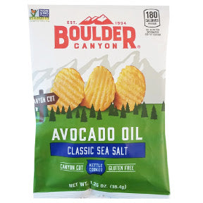 Boulder Canyon™ Avocado Oil Canyon Cut™ Chips F40-4366407-8300 - 1.25 oz. bag kettle cooked potato chips with avocado oil and sea salt.