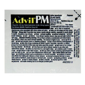 Advil PM P01-0110403-1000 - 2 caplets in a travel size individually sealed packet.