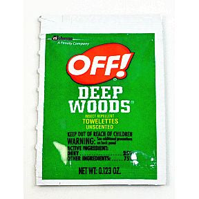 OFF!® DEEP WOODS® insect repellent towelettes - unscented P04-0131902-8000-0.123 oz packet. Unscented Insect Repellent Towelettes.