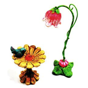 Polystone Mini Fairytale Bird Feeder & Lamp, 2 pc set U03-0601232-0292-2 piece set of a miniature bird feeder and lamp. Garden Decor.