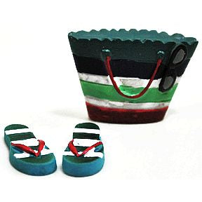 Polystone Mini Seaside Flip Flops & Bag (2 pc set) U03-1201232-0392-2 pc set of mini flip flops and a bag. Garden décor.