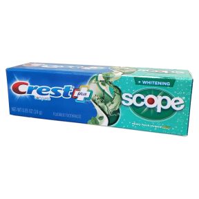 Crest® Complete Multi-Benefit Whitening plus Scope® C01-0114103-4100-0.85 oz travel size toothpaste tube.