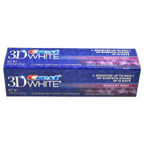 Crest 3D White Radiant Mint- Boxed C01-0114109-4100 - 0.85 oz travel size toothpaste tube in box.