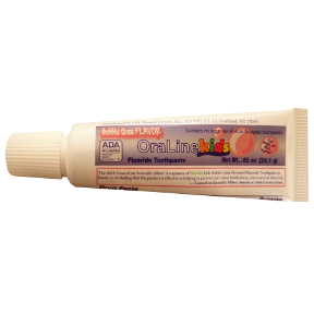 OraLine Kids Toothpaste (Unboxed) C01-0128401-8100 - 0.85 oz travel size toothpaste tube. For kids. Bubble Gum Flavor.