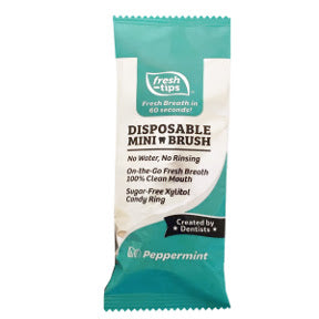 Fresh-Tips® Peppermint C01-0467601-9000-1 Disposable Toothbrush individually wrapped. Peppermint Flavored.