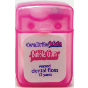 Oraline Kids Bubble Gum Dental Floss C01-0528403-9000 - 12 yards of waxed floss in travel size plastic dispenser.