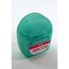 OraLine Dental Floss - mint C01-0528405-9000 - 10 meters of floss in travel size plastic dispenser.