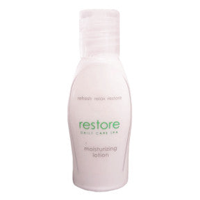 Dial® Restore Daily Care Spa Moisturizing Lotion C02-0314020-8100-1 fl. oz. travel size bottle of moisturizing hand and body lotion.