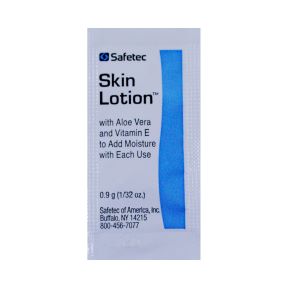 Safetec Skin Lotion packet C02-0325903-1000 - 0.9gram travel size in individually sealed packet.