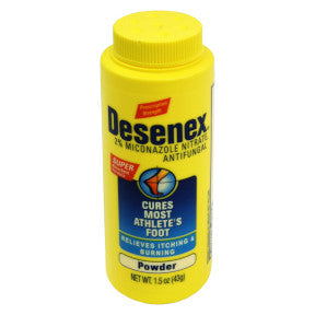 Desenex Foot Powder C02-0655401-8300 - 1.5 oz travel size foot powder in plastic bottle. Cures most athlete's foot. Relieves itching and burning. Anti-fungal.