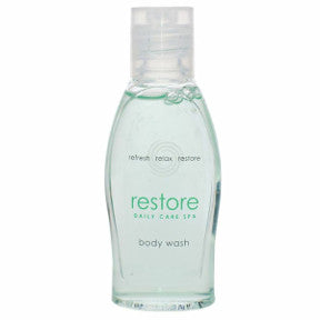 Dial® Restore Daily Care Spa Body Wash C02-0714001-8100-1 fl. oz. travel size bottle of body wash.