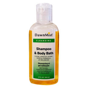 Dawn Mist Shampoo & Body Bath - Apricot Scent C03-0117504-8200 - 2 fl oz shampoo and body wash combo in travel size plastic bottle.