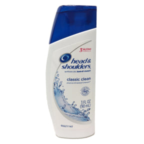 Head & Shoulders® Classic Clean 3 oz, C03-0119801-8300, 3 fl oz travel size dandruff shampoo in plastic bottle. 3 action formula.