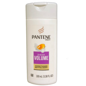 Pantene Pro-V Sheer Volume Weightless Conditioner C03-0220304-8300 - 3.38 fl. oz. travel sized plastic bottle. Sheer volume weightless conditioner. Made in USA.