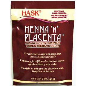 Hask® Henna 'N' Placenta Conditioning Treatment C03-0277503-1100-2 oz. packet of conditioning treatment.