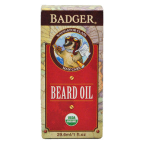 Badger® Navigator Class Man Care Beard Oil C04-0170701-8200-1 fl oz. glass bottle of beard oil. Good Grooming for Adventurous Gents.