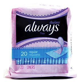 Always® Dailies Thin Pantiliners - unscented - 20 pack C08-0328602-8300-20 pack individually wrapped travel size pantiliners.Thin and absorbent for everyday freshness. A fresh start all day, everyday.
