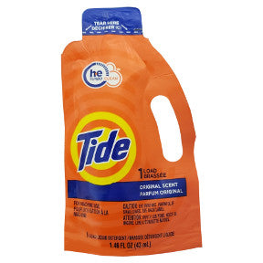 Tide® 2X Ultra Liquid Laundry Detergent D01-0112102-1200 - 1.6 fl oz travel size laundry detergent in individually sealed packet. Does one load. For machine use. Original scent.