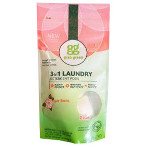 grabgreen® 3-in-1 laundry detergent pods - Gardenia D01-0164405-8200-36g (1.27 oz) high efficiency laundry detergent in sealed package of 2 pods.