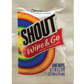 Shout Portable Wipes D01-0413000-1100 - 1 stain treatment towelette in individually sealed travel size packet.