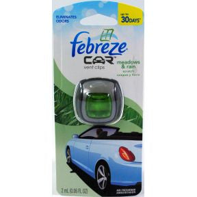 Febreze Car Vent Clip Meadows & Rain D02-0176408-9100 - 2 ml travel size car air freshener.
