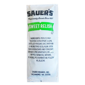 CF Sauer Sweet Relish pouch F01-0378601-1100-1 single serving size packet of Sweet Relish.