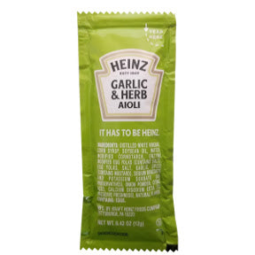 Heinz® Garlic & Herb Flavored Light Mayonnaise F01-0400101-1100 - 12 g. single serving packet.