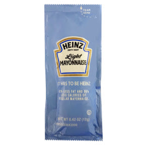 Heinz Light Mayonnaise F01-0400111-1100 - 12 gram individual size light mayonnaise packet. 2/3 less fat and 1/2 the calories of regular mayonnaise.
