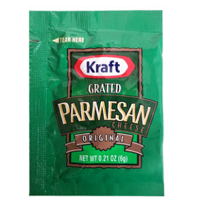 Kraft Parmesan Cheese F01-0700302-1100 - 6 gram 100% grated Parmesan cheese in individual size packet.