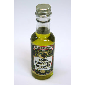 Marconi 100% Extra Virgin Olive Oil (bottle) F01-0851201-8200 - 1.75 fl oz extra virgin olive oil in plastic bottle. A convenient travel size for on the go. Contains high quality Extra Virgin Olive Oils from Italy, Greece & Spain.